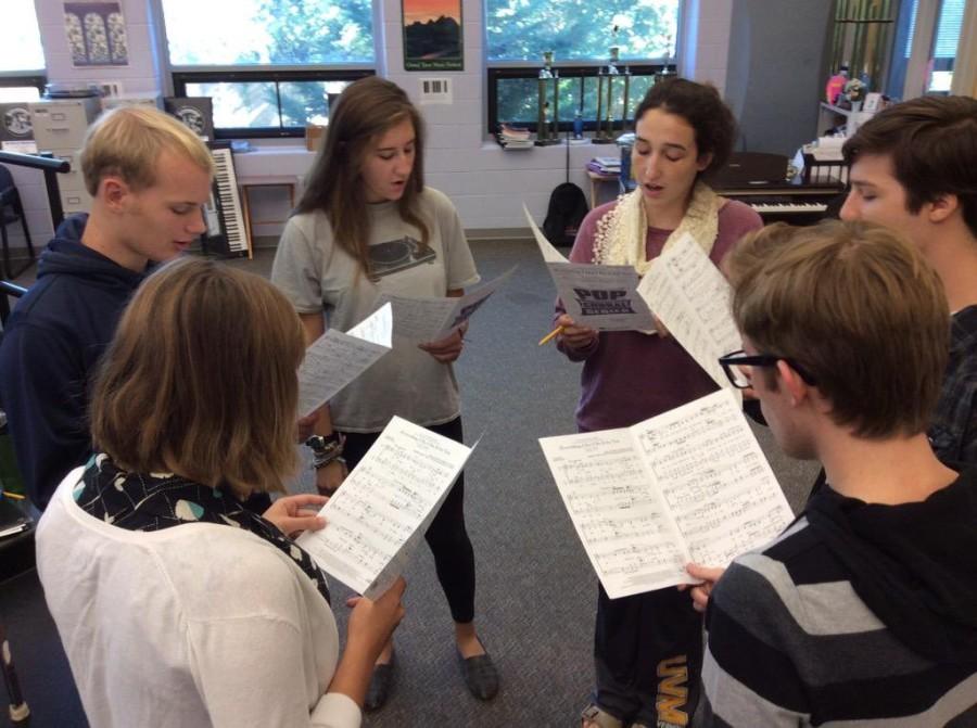 Member of the Chamber Choir (Madrigals) rehearse music in hopes of improving vocal technique for the District Choir Auditions.