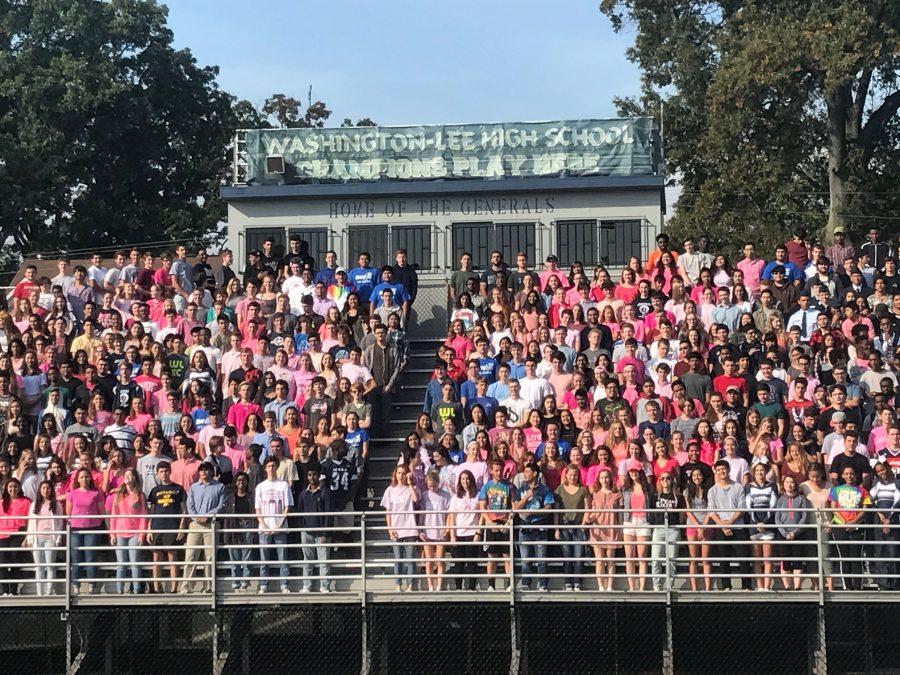 Seniors line up for the traditional senior panoramic photo.