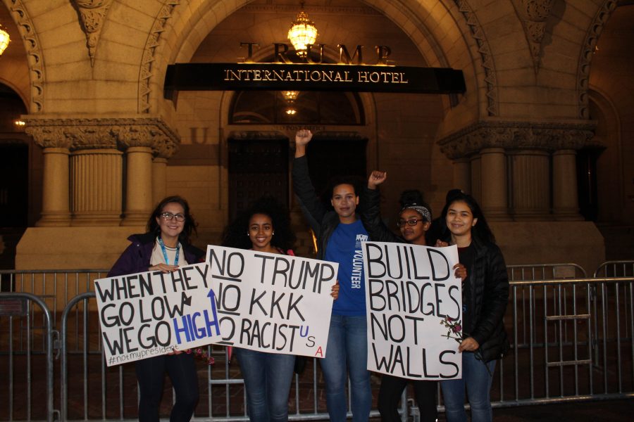 Members of the schools Black Lives Matter club protest president-elect Donald Trump.