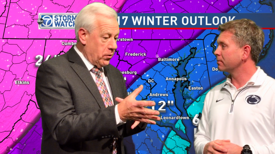 IB Environmental Systems teacher and ABC 7 meteorologist Mr. Ryan Miller presents his winter weather outlook with his colleague, chief meteorologist Doug Hill, on The Daily Dispatchs Friday Show on Dec. 9non 