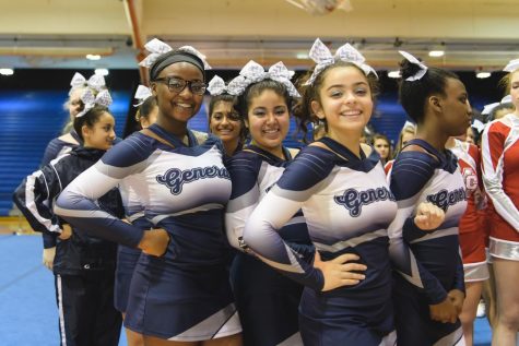 Varsity cheerleader get ready for Finals.