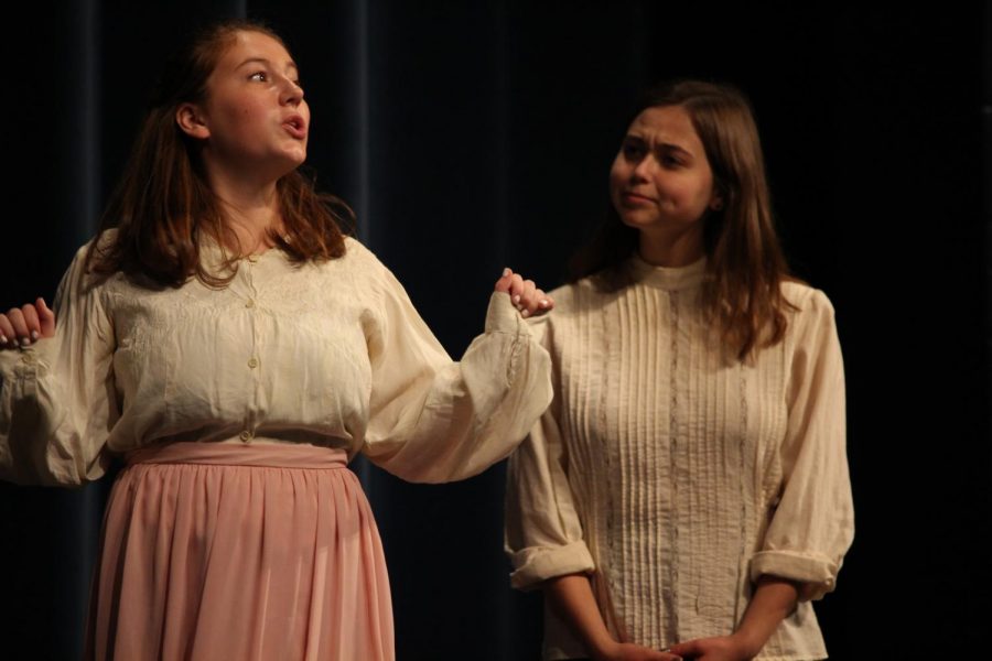 Liza Harold and Grace Ann Brown act out a scene from the first one act play, Much Ado About Nothing.