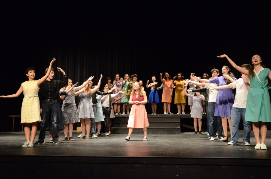 The+cast+of+Bye+Bye+Birdie+performs+in+the+auditorium.+Performance+dates+for+the+annual+musical+are+February+1-3.