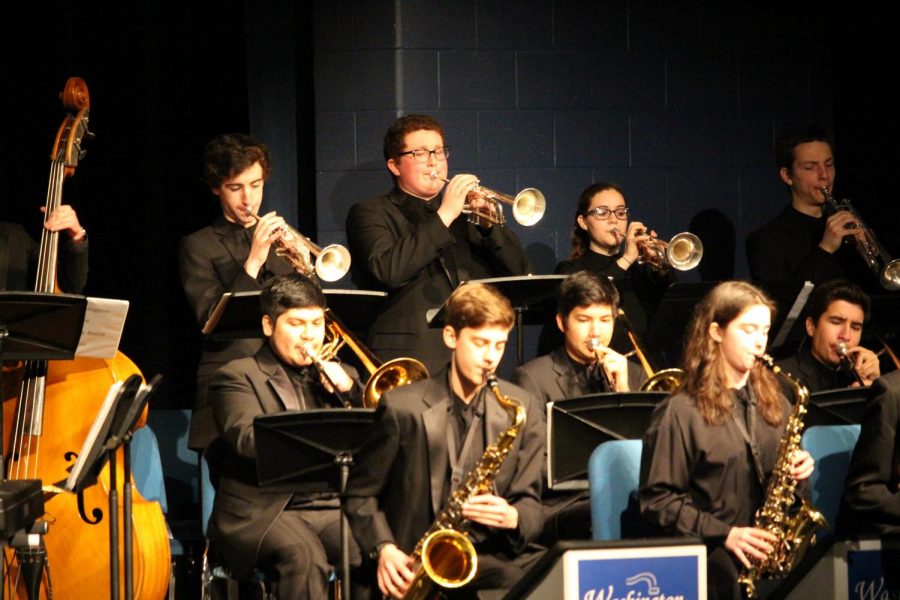 Dominguez plays trombone  with the Jazz Big Band.