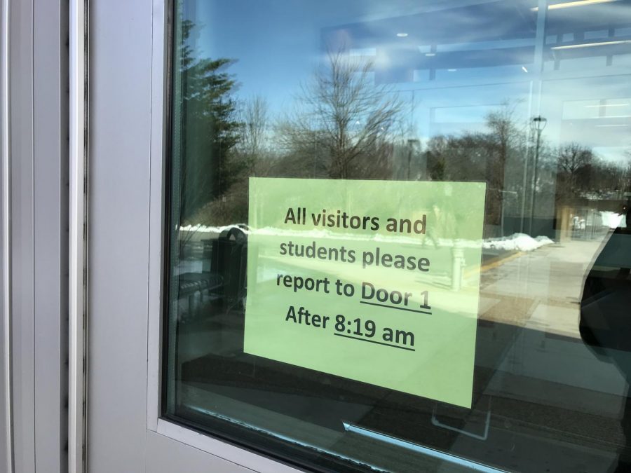 New signs were posted on the school doors explicitly stating the directions for visitors.
