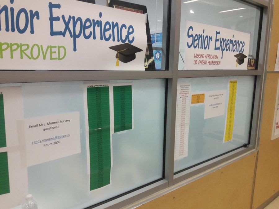 Signs outside the IB office announce the buildup to senior experience