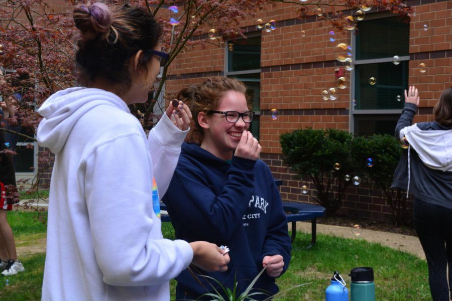 Freshman Sofia Koppy participates in a chocolate sensory activity on Take-a-Breather Tuesday.