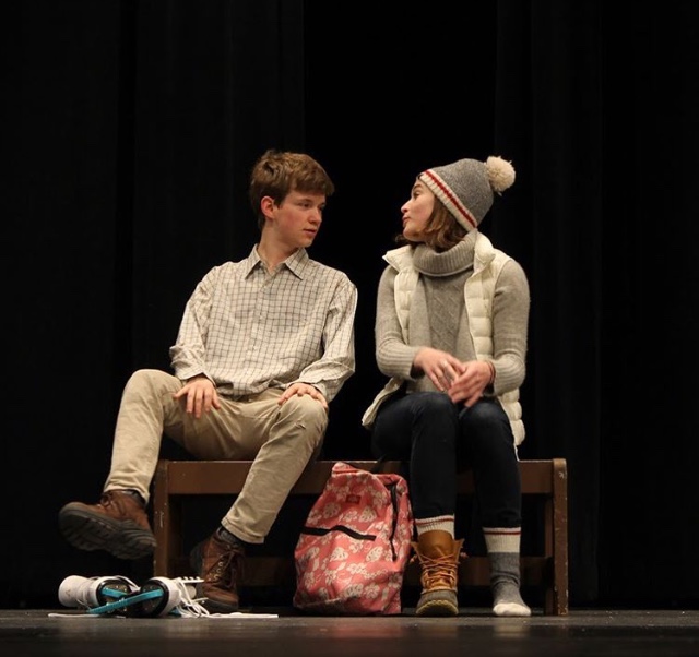 Seniors Caleb Dunham and Avery Erskine perform a scene from Almost, Maine, which has performances April 26-28.