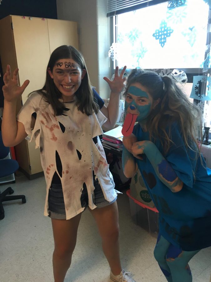 Freshmen Anna Erskine and Caroline Gage dress up for tennis and lacrosse. 
