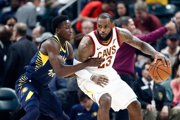 Victor Oladipo guards LeBron James 