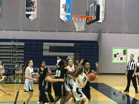 The girls freshman basketball team came into this game with a 1-1 record. The girls freshman basketball team attacked the opposition’s hoop late in the second quarter.