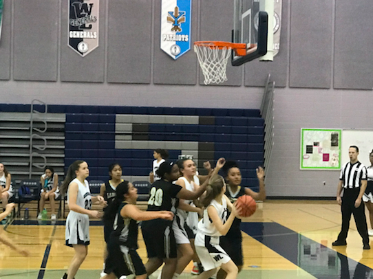 The girls freshman basketball team came into this game with a 1-1 record. The girls freshman basketball team attacked the opposition’s hoop late in the second quarter. 