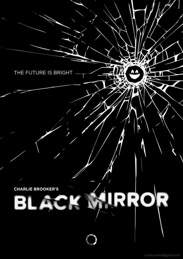 Black+Mirror%E2%80%99s+poster+shows+a+screen+shattered+to+look+like+a+smile+with+the+tagline+%E2%80%9CThe+Future+Looks+Bright%E2%80%9D.+The+show%E2%80%99s+title+comes+from+how+the+black+screens+of+turned-off+electronics+function+as+mirrors.+