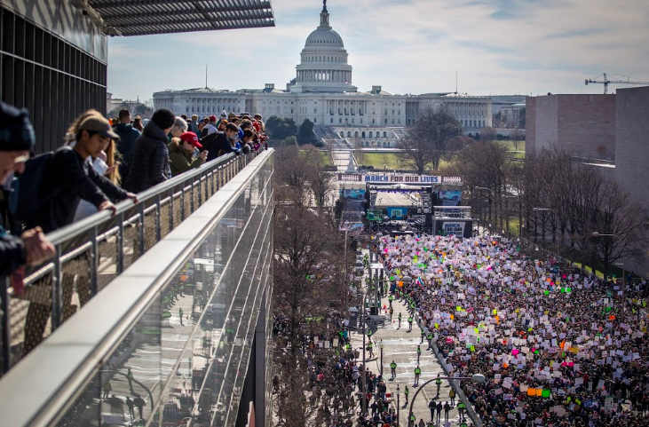 A view of the March For our Lives, from March 24, 2018. This picture was taken from the balcony of the Newseum. The DC March was one of the largest peoples marches on D.C. in history, with an estimated over 800,000 people in attendance. 