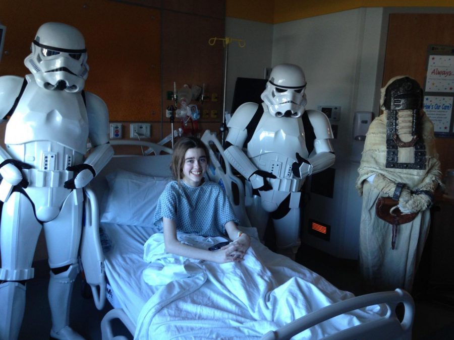 Sophomore+Alana+McBride+is+greeted+by+stormtroopers+during+one+long+January+stay+in+the+hospital.+McBride+was+later+inspired+to+volunteer+in+patient+care+at+Inova+Fairfax+Medical+Campus%2C+doing+the+same+job+others+had+done+for+her.