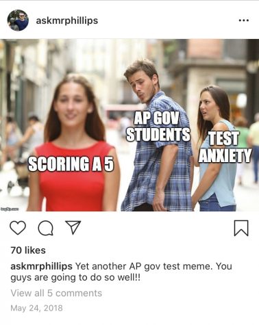 AP Psychology and Government teacher Mr. Kevin Phillips uses his school media account to post about his students, displaying their creativity. He allows them to follow the account.