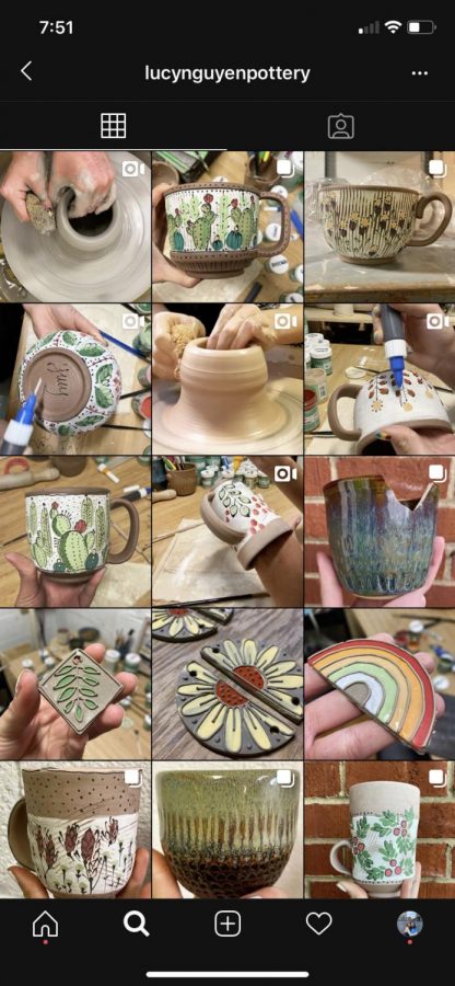 Snapshot of Lucy Nguyens instagram posts of her pottery, which she dedicates a lot of time to outside of school.