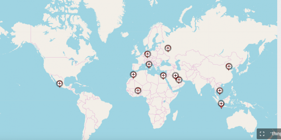 Map of students at the school who have lived abroad