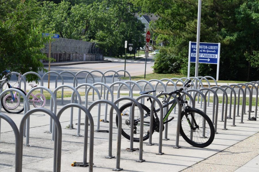 The bike rack outside the school sits almost empty on a Thursday at 3:00. All Arlington schools are closed and all learning has taken place virtually.