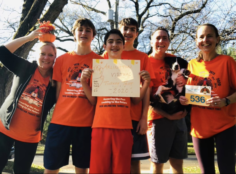 The Keefe family participates in the virtual Turkey Trot. The route they chose ended at Lyon Park, where the race would have begun in another year.
