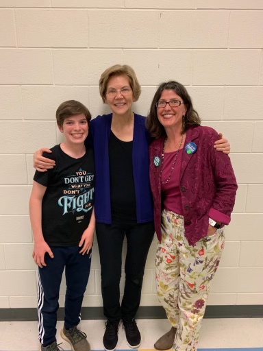 Student activist Nick Coughlin meets past presidential candidate and senator Elizabeth Warren. 
