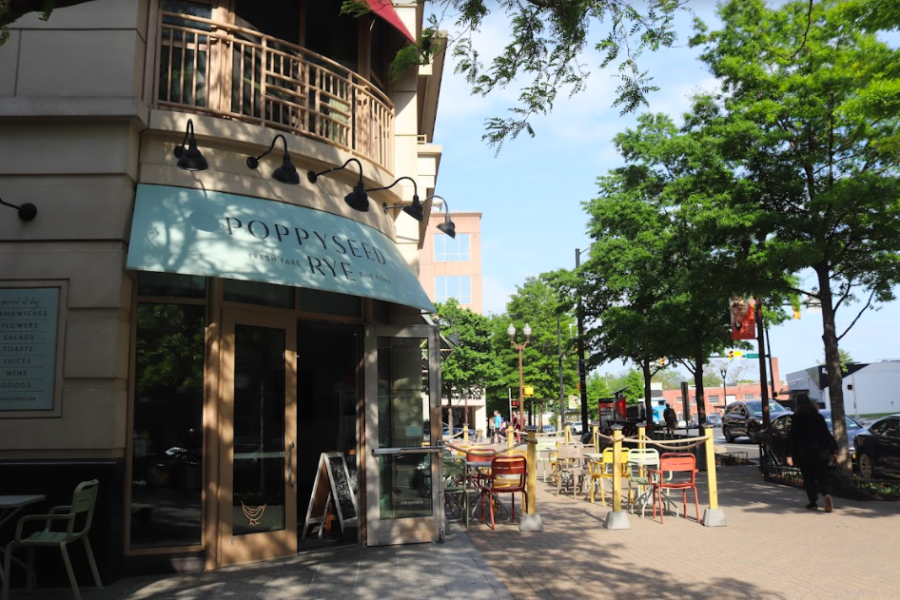 Poppyseed Rye’s entrance with outdoor seating to the right