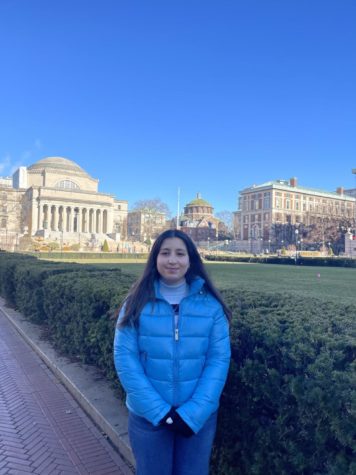 Meryem K pictured at Columbia University. She will be attending the school next year with a QuestBridge scholarship.