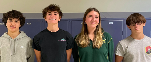Here are the four freshman class officers. In order from left to right: Enzo Pasquini, secretary; Ben Clendenning, vice president; Ines Bonzano, president; and Dylan Walsh, treasurer. 
