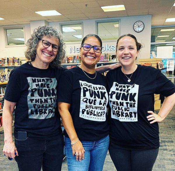 The library may be a quiet place, but the librarians make a loud statement with their edgy, punk-inspired shirts. 