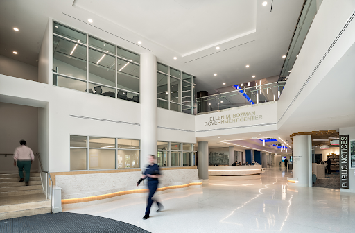 The entry hall of the Ellen M. Bozman Government Center, headquarters of the Arlington County Government.