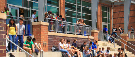 Students sit together at Washington-Liberty High School. The school has grown bigger over the last few years. 