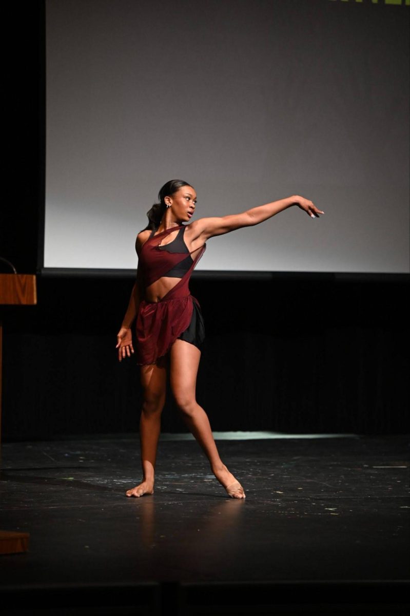 McKinley McGee dancing in the Black History Month assembly run by the Black Student Union.

